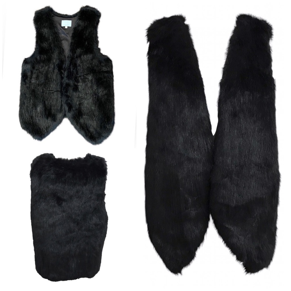 Anthropologie Skies Are Blue Faux Fur Vest Black Size Medium